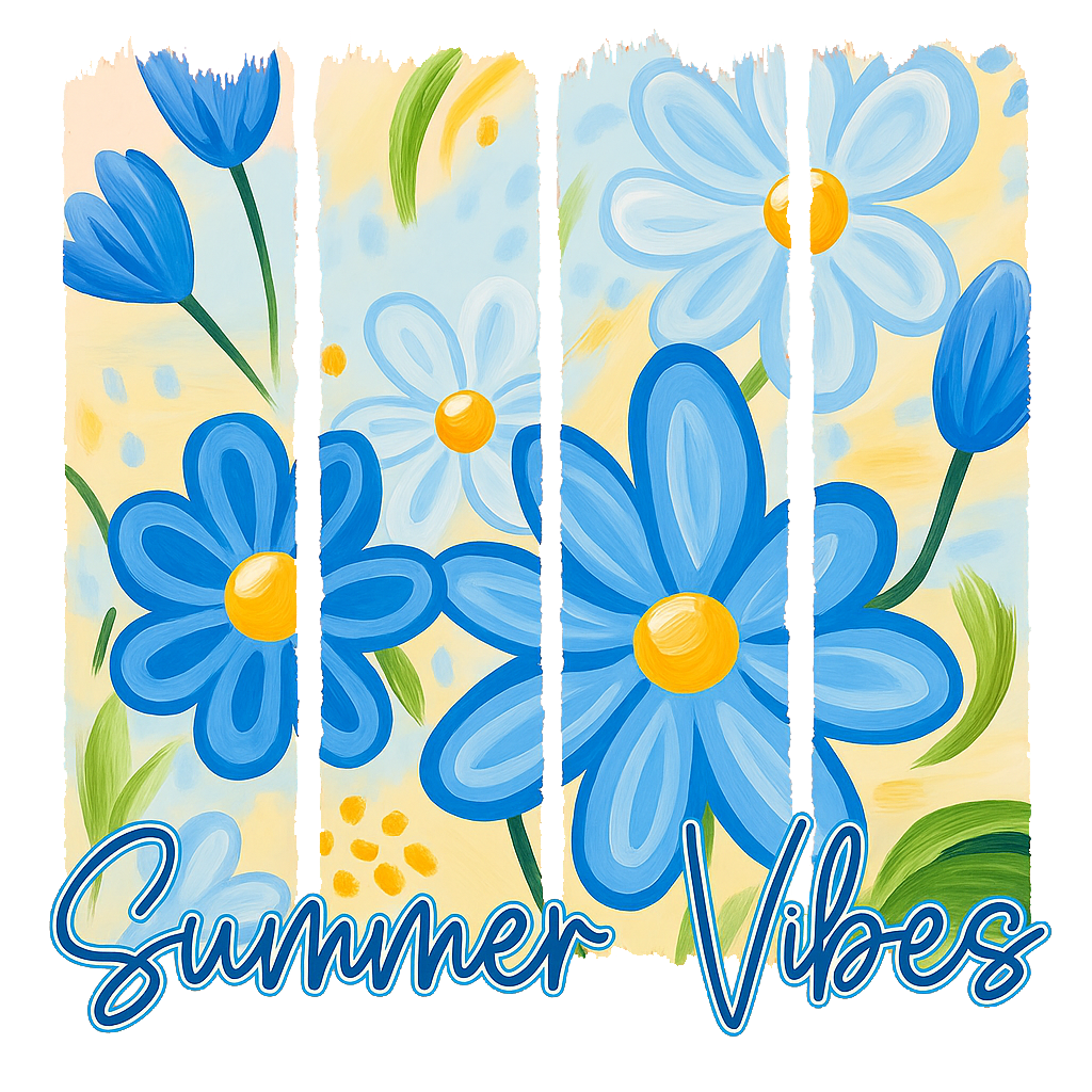 Blue and white daisies with yellow centers