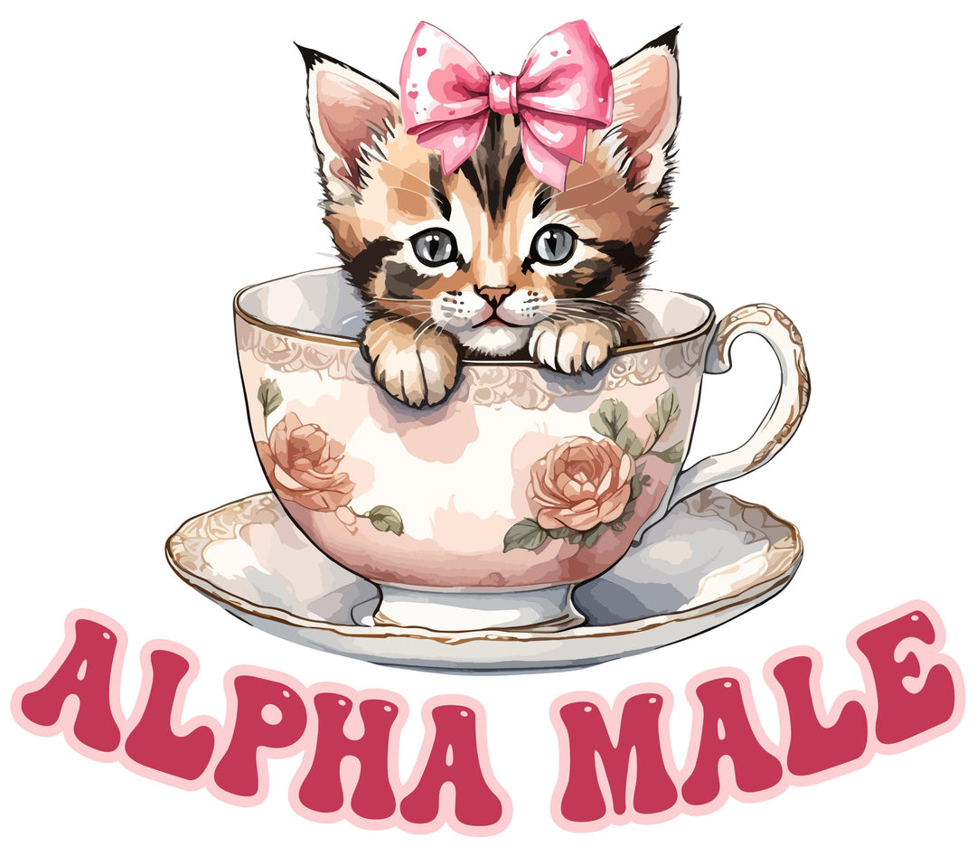 Kitten with bow and Alpha Male text