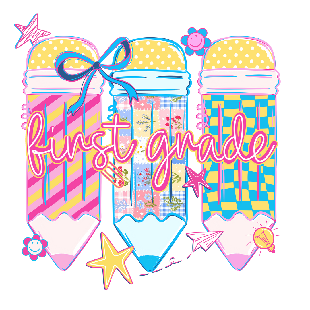 First Grade Rainbow Pencil Kids – Back to School Design