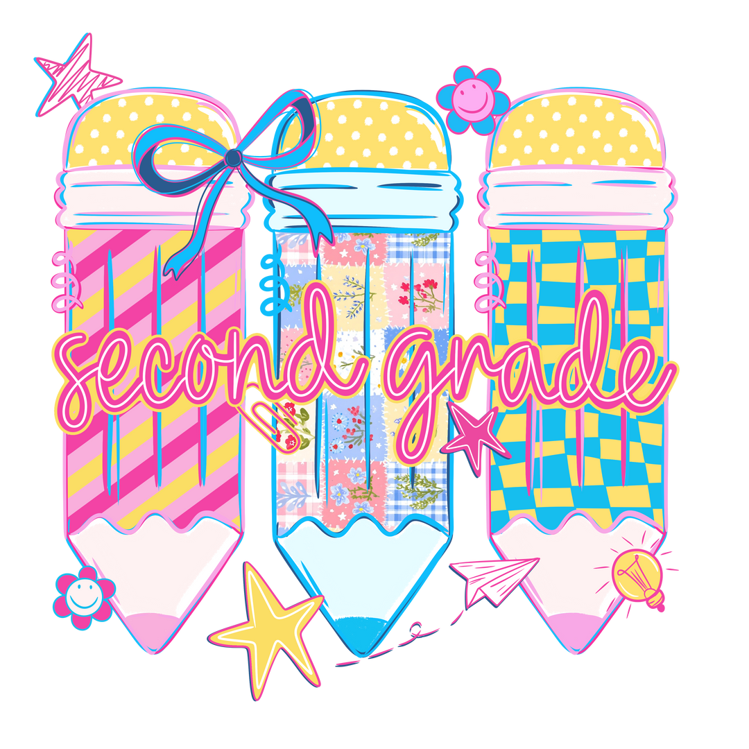 Second Grade Rainbow Pencil Kids – Back to School Design