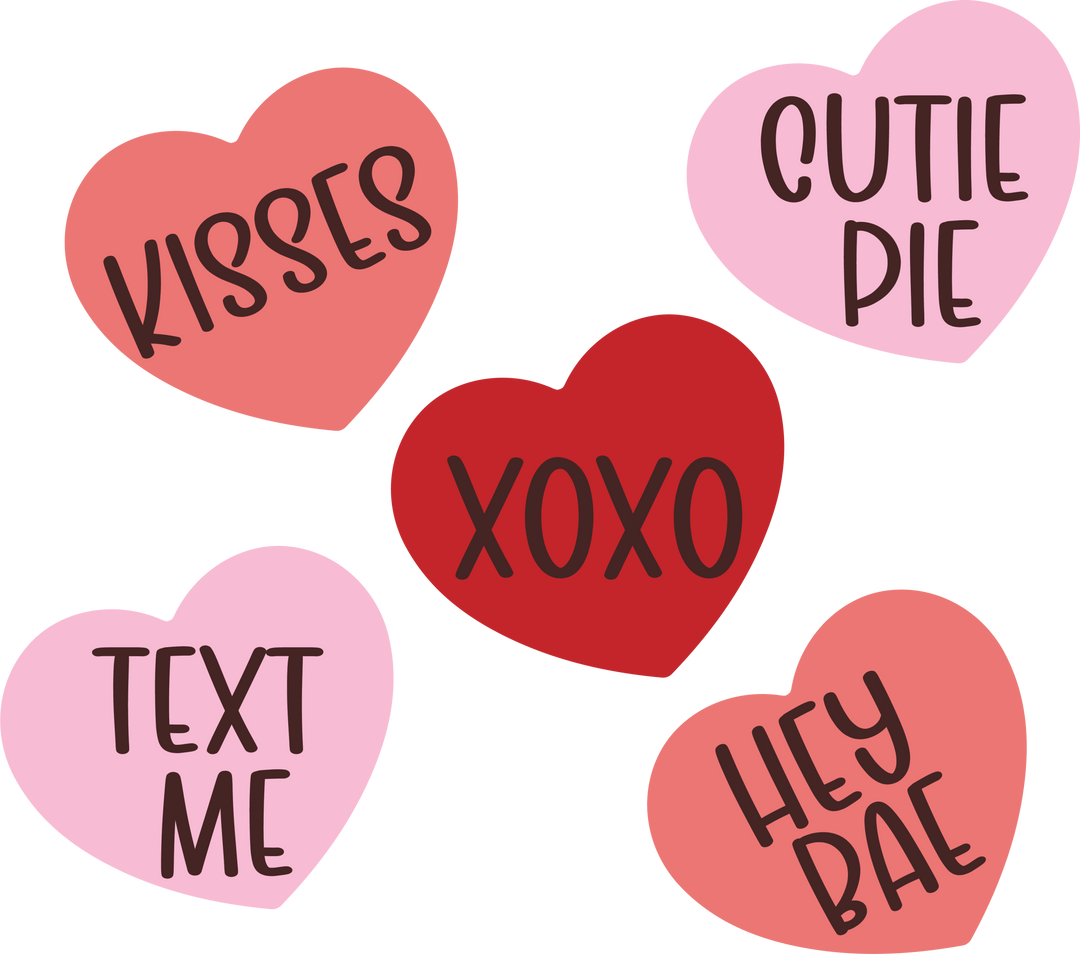 Valentine's Day hearts and sweet phrases