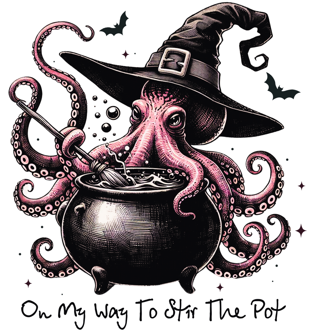 ON MY WAY TO STIR THE POT - Funny and Spooky Halloween Designs for T-Shirts