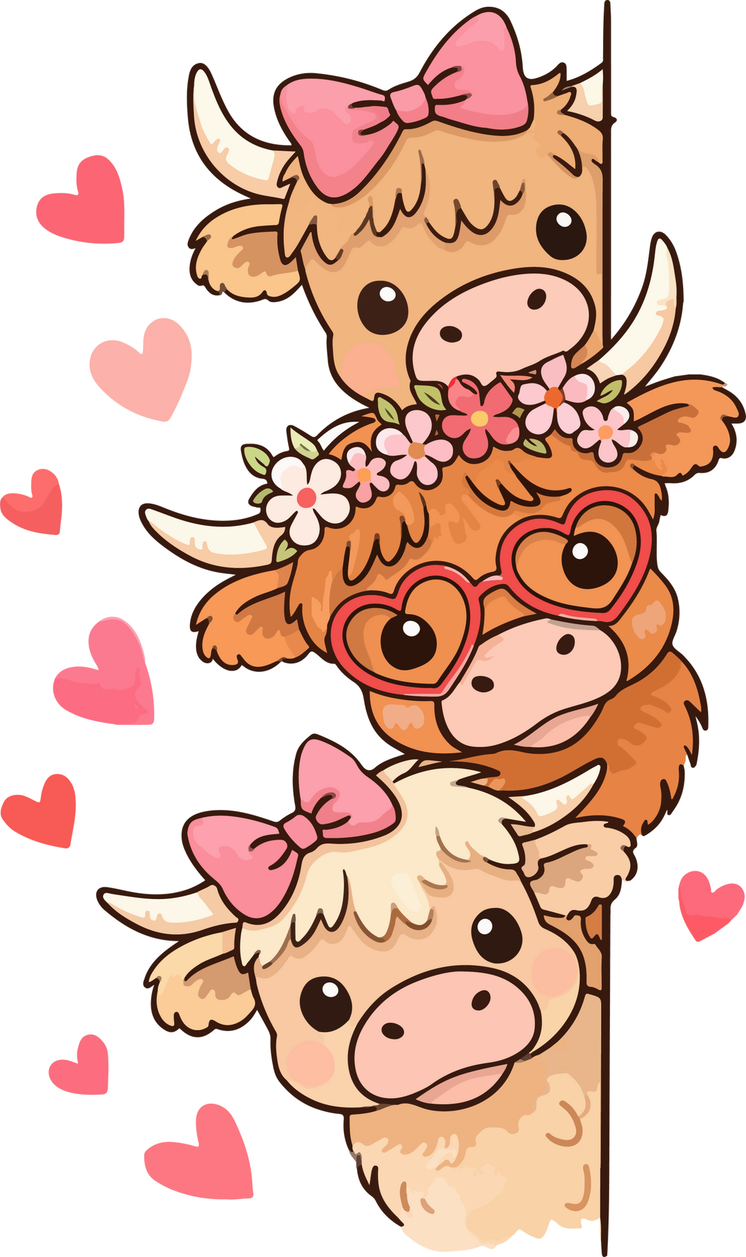 Highland cows Valentine's Day illustration