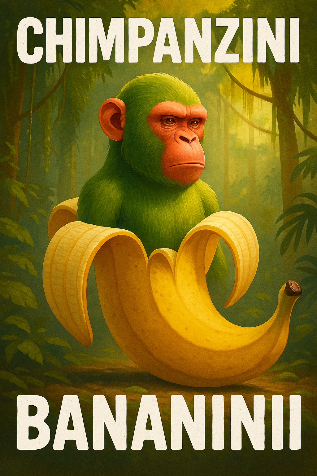 Chimpanzee emerging from a banana.