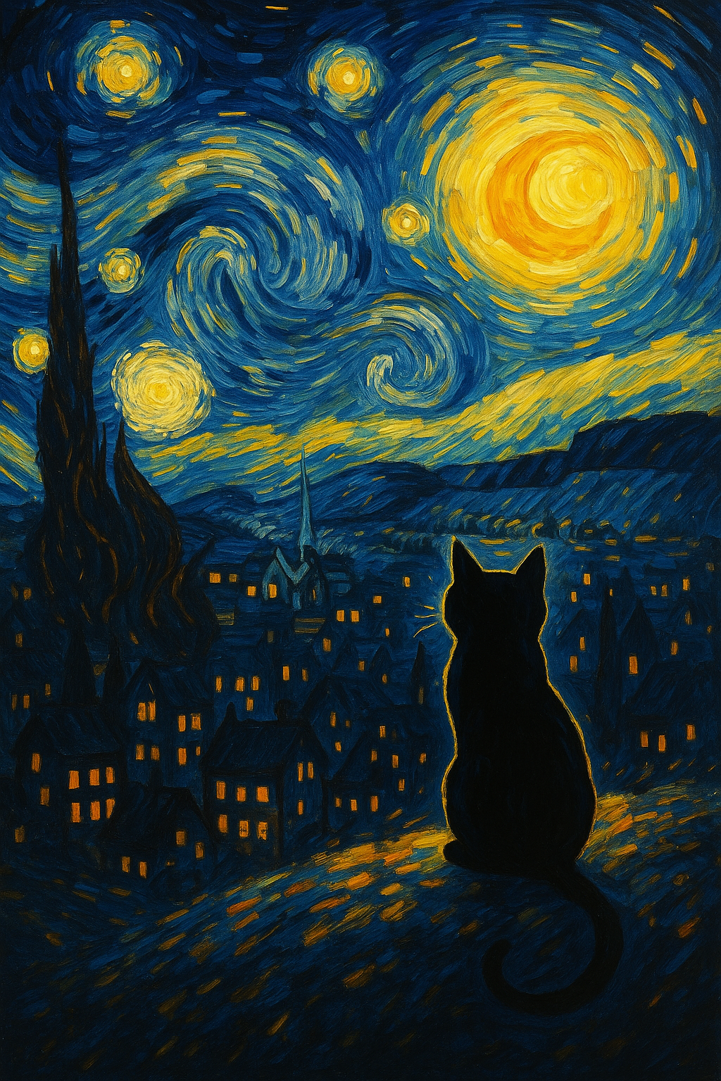 Starry Night Cat DTF transfer design