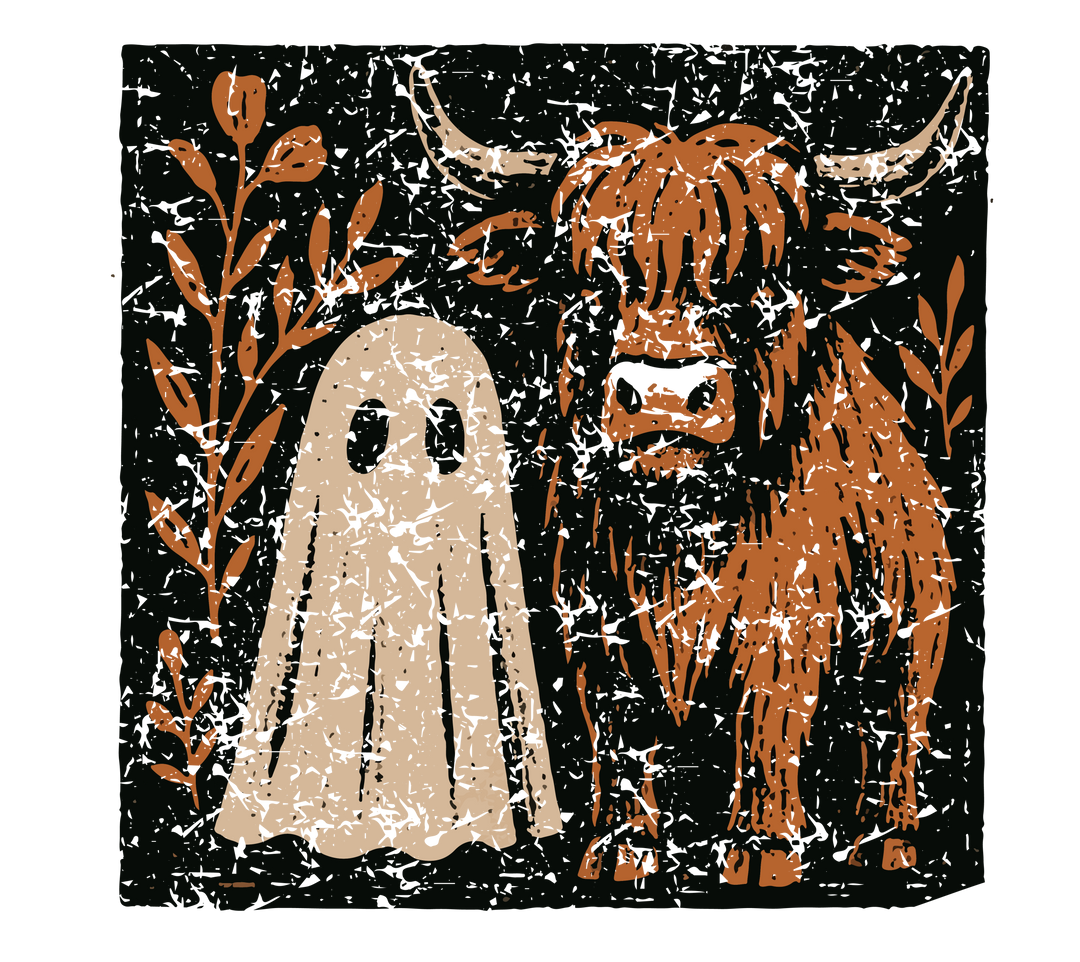 Cute Fall Highland Cow Ghost PNG