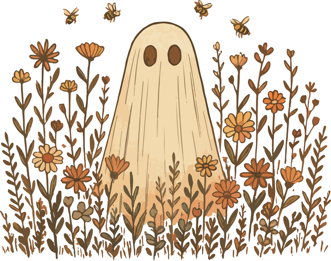 Cute ghost in wildflowers graphic