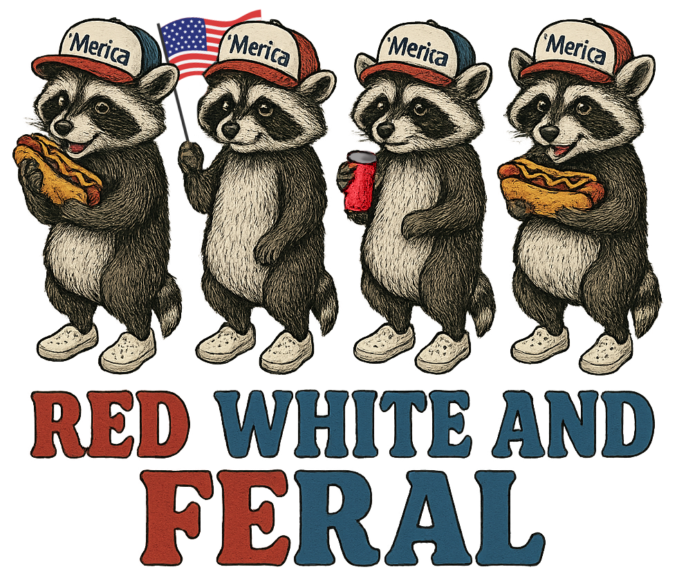 Raccoons in "Merica" hats patriotic design