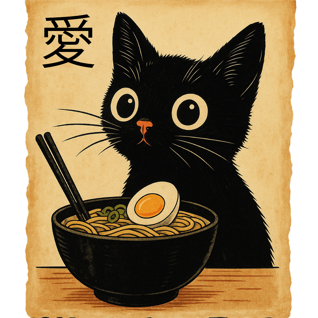 Cat enjoying ramen