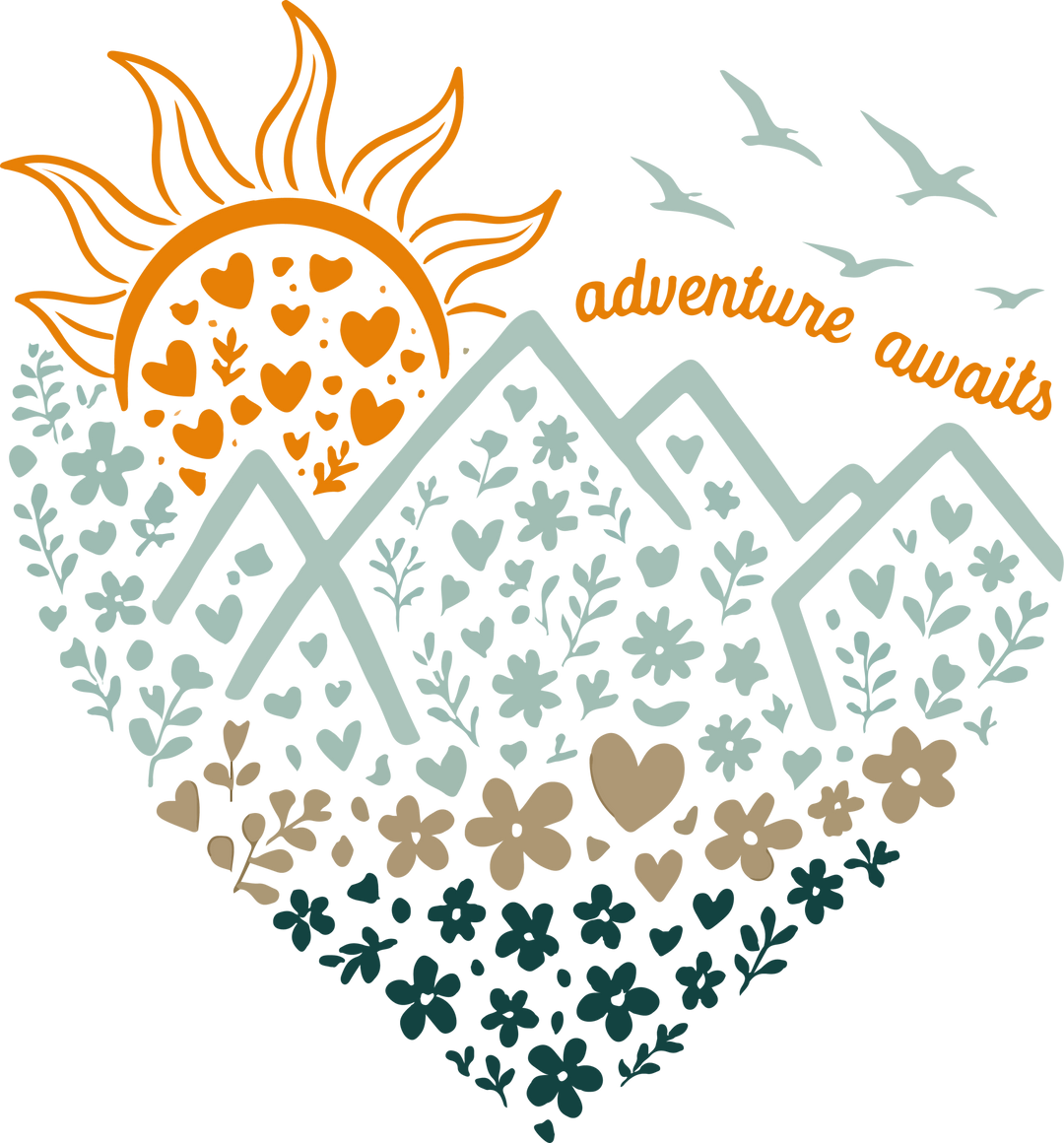 Heart-shaped mountain and sun illustration