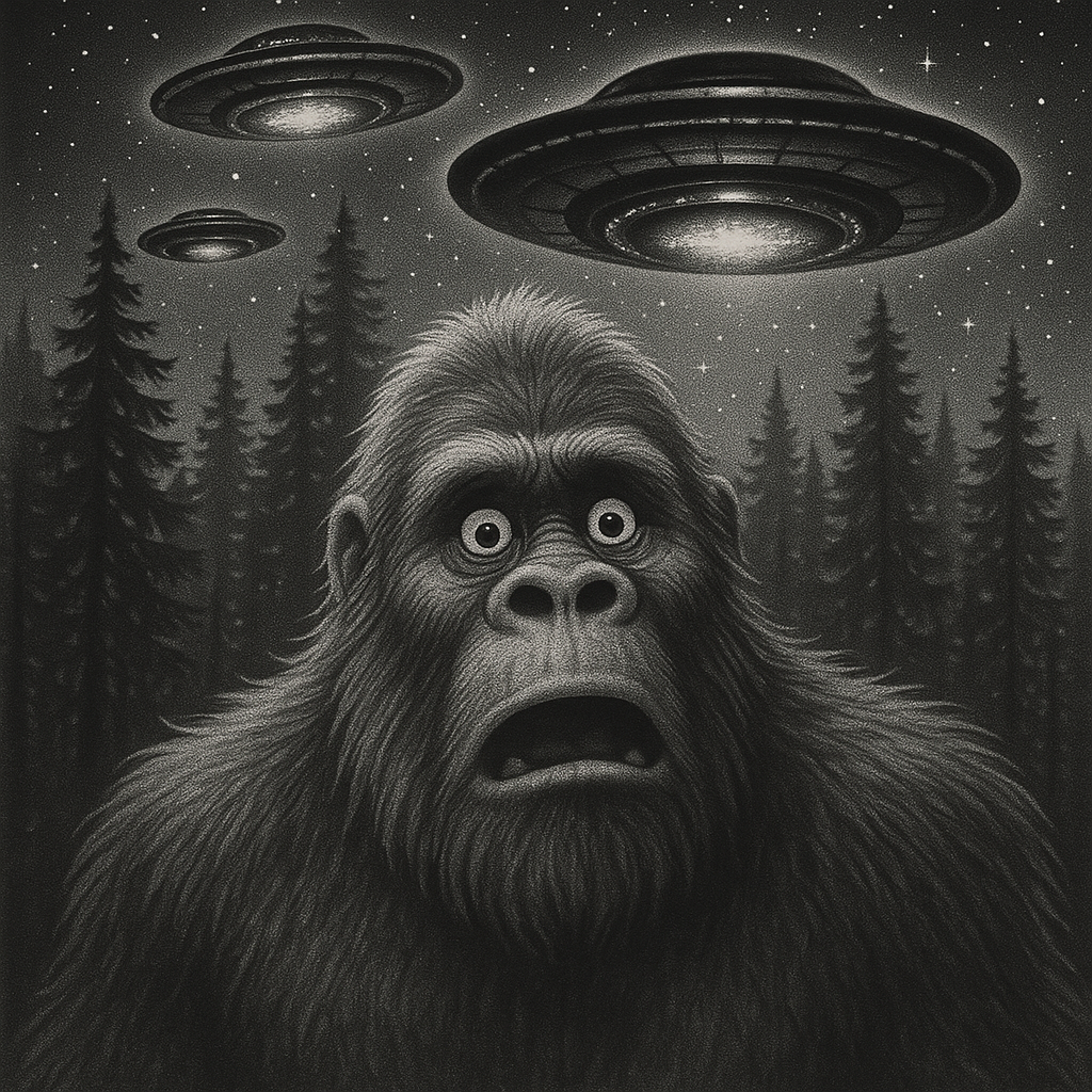 CAT Funny Graphic Tee For Men Women Bigfoot Sasquatch Alien UFO T-Shirt